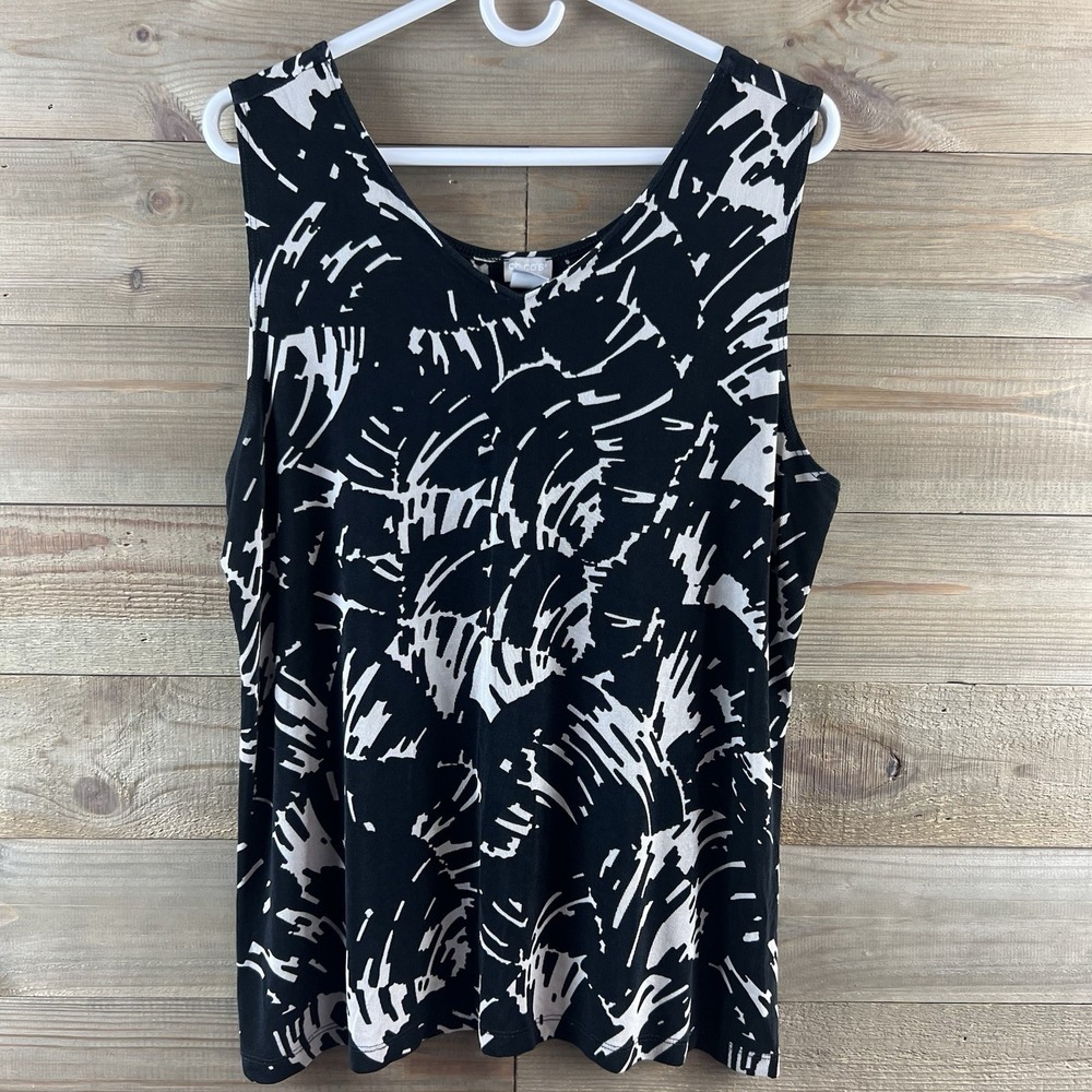 Chicos Travelers Womens Shirt Sleeveless Top Acetate Slinky Leaf Pattern 3 XL